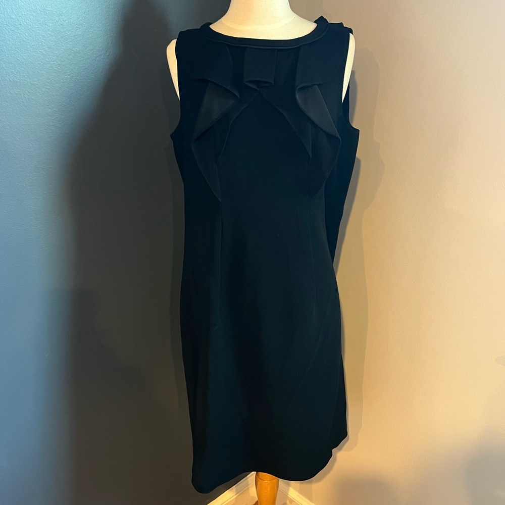 NWT Tahari Black Ruffle Front Sheath Dress Sleeveless Elegant Cocktail